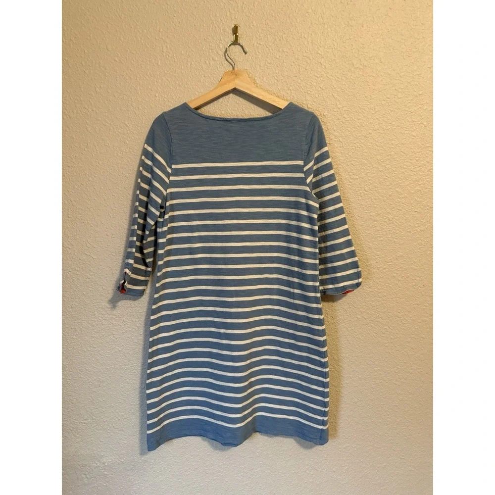 Talbots Dress Size L Petite Large Blue White Striped 3/4 Sleeve 100% Cotton